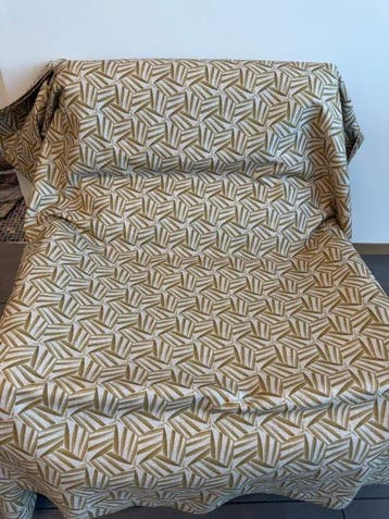 Geometrische stof Art Déco beige en goud – Panama 100%