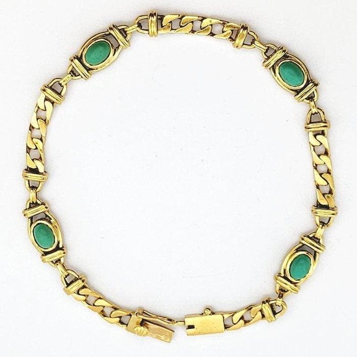 Armband - 18 karaat Geel goud - 0.96ct. tw. Turquoise, Sieraden, Tassen en Uiterlijk, Armbanden