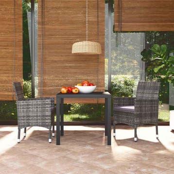 vidaXL 3-delige Tuinset met kussens poly rattan grijs, Verzenden, Nieuw, 2 zitplaatsen, Tuinset