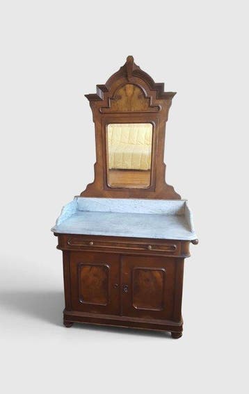 Kabinet - Carrara marmer, Walnoot - Mobiele wastafel/toilet