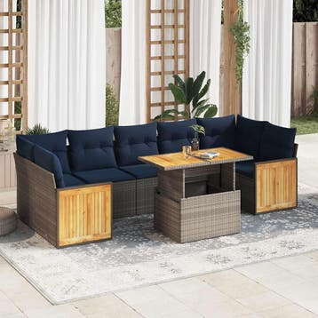 vidaXL 8-delige Loungeset met kussens poly rattan acacia, Verzenden, Nieuw, Loungeset