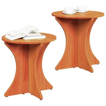 vidaXL Salontafel 2 pcs Wasbruin Massief grenenhout, Huis en Inrichting, Tafels | Salontafels, Minder dan 50 cm, Verzenden, Rond