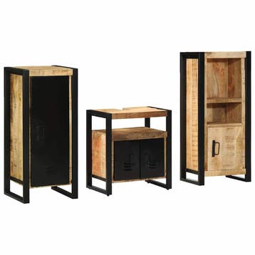 vidaXL Badkamermeubelset 3 st Bruin en zwart Massief Mango, Verzenden, Nieuw, Overige typen