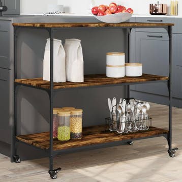 vidaXL Keukentrolley 102x50x95 cm bewerkt hout gerookt, Verzenden, Nieuw