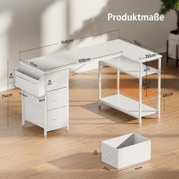 Bureau - Computertafel - Computerbureau - 140x78 cm - Wit, Verzenden, Zo goed als nieuw