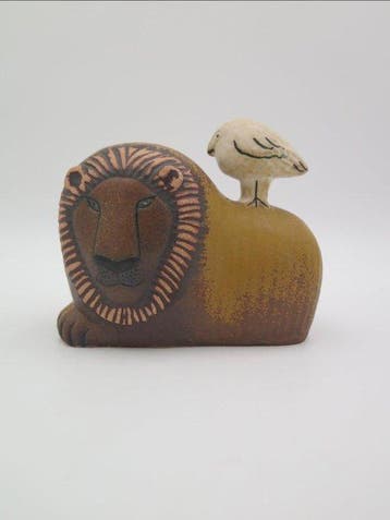 Lisa Larson - sculptuur, Lejon med fågel - 13 cm - Keramiek, Antiek en Kunst, Antiek | Glas en Kristal