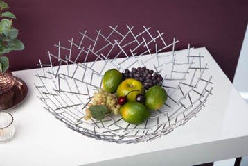Design fruitschaal STRUCTUUR 45cm zilver gepoedercoat metaal, Ophalen of Verzenden, Nieuw