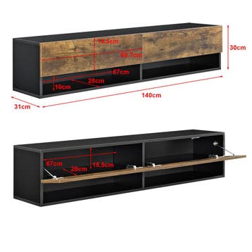 TV meubel Halmstad zwevend 140x31x30 cm zwart en eikenkleuri, Verzenden, Nieuw