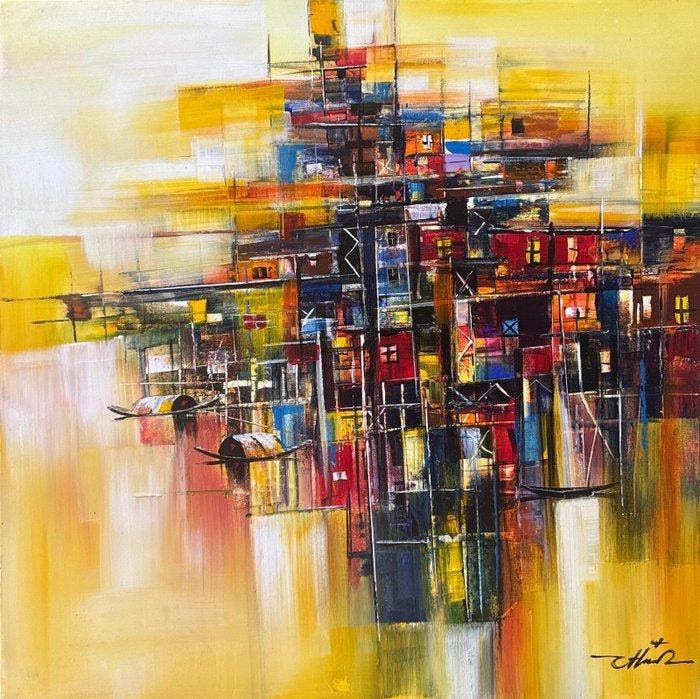 Hoàng Vn Hp (1983) - Reflets dor 80 80 cm, Antiek en Kunst, Kunst | Schilderijen | Modern