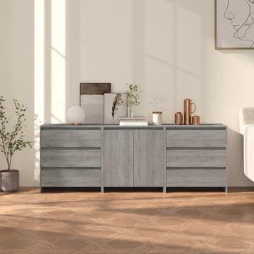 vidaXL 3 st Dressoirs bewerkt hout grijs sonoma eikenkleurig, Huis en Inrichting, Kasten | Dressoirs, Verzenden, Nieuw, Overige houtsoorten