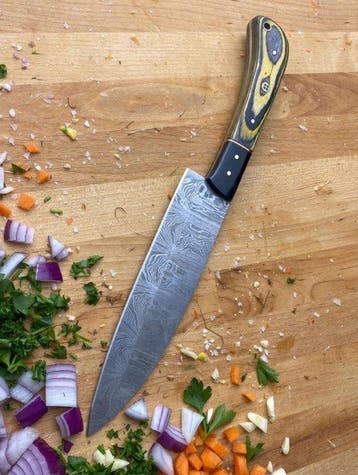 Keukenmes - Chefs knife - SDF-214-handgesmeden damast, Antiek en Kunst