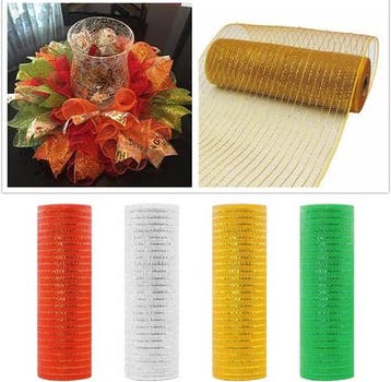 Decomesh metallic goudgeel 26 cm rol 9 meter voor kransen en, Ophalen of Verzenden, Nieuw