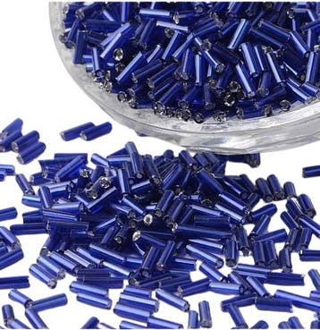 20 gram Bugles staafjes glaskralen  blauw 8~9mm, Ophalen of Verzenden, Nieuw, Kraal