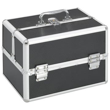 vidaXL Make-up koffer 22x30x21 cm aluminium zwart, Verzenden, Nieuw, Zwart