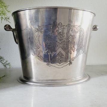 Art Deco, Verzilverde Wijn-/Champagnekoeler Met Wapenschild,