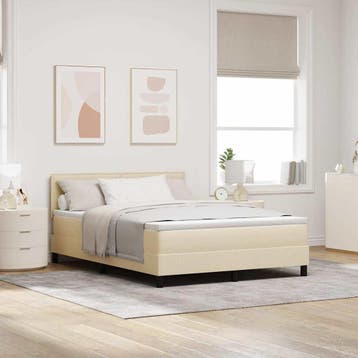 vidaXL Boxspring bed met LED-stripverlichting Crème 140 x, Verzenden, Crème, Stof, Nieuw
