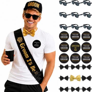 Vrijgezellenfeest set Groom to Be en Team Groom 30-delig, Ophalen of Verzenden, Nieuw, Zwart, Accessoires