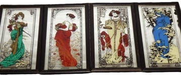 4 grote fraaie Art Nouveau spiegels - De 4 seizoenen van
