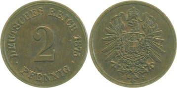 Duitsland 2 Pfennig 1875j f prfr J 002, Verzenden