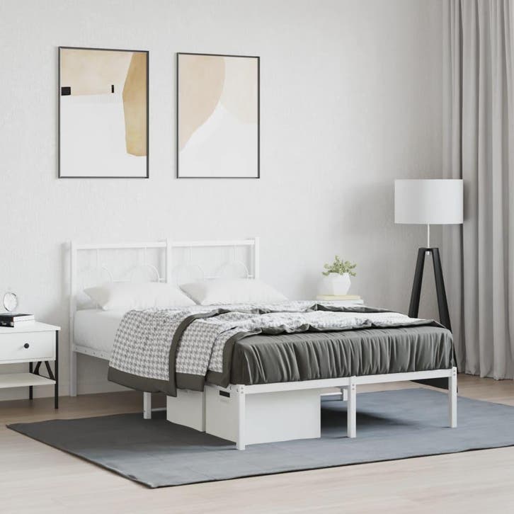 vidaXL Bedframe met hoofdbord metaal wit 120x190 cm, Huis en Inrichting, Slaapkamer | Bedden, 120 cm, 190 cm of minder, Wit, Twijfelaar