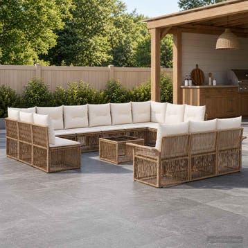 vidaXL Tuinbankenset 14 st Beige poly rattan, Verzenden, Nieuw, 4 zitplaatsen