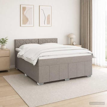 vidaXL Boxspringbed met matras met hoofdeinde Taupe 180 x, Verzenden, Nieuw, Tweepersoons, Stof