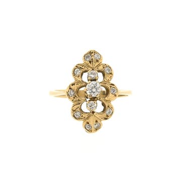 Vintage gouden ring met zirconia, Gebruikt, Ophalen of Verzenden, Kleiner dan 17, Met edelsteen