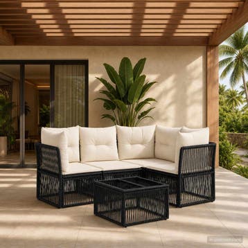 vidaXL Tuinbankenset 5 st Zwart poly rattan, Verzenden, Nieuw, 5 zitplaatsen