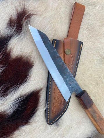 Handcrafted Carbon Steel Hunting Knife – Rosewood Handle –