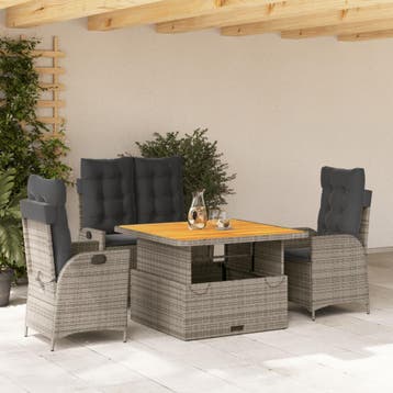 vidaXL 4-delige Tuinset met kussens poly rattan grijs, Verzenden, Nieuw, 4 zitplaatsen, Tuinset