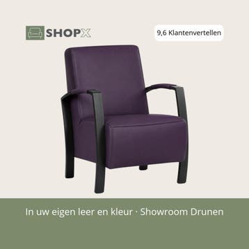 Leren fauteuil Glory - Toledo Aubergine (paars), Huis en Inrichting, Nieuw, Ophalen of Verzenden, 50 tot 75 cm, Industrieel, Modern