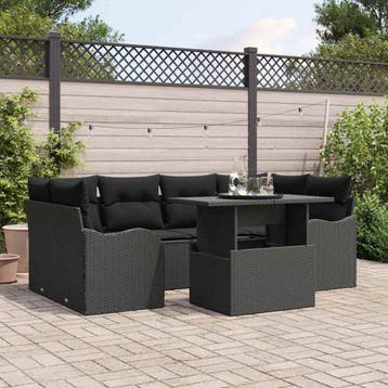 vidaXL Tuin Sofa Set 7 st Zwart poly rattan, Verzenden, Nieuw, 7 zitplaatsen