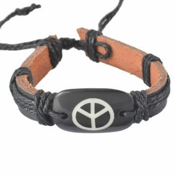 Fako Bijoux - Armband - Leder - Plate Peace, Verzenden, Nieuw
