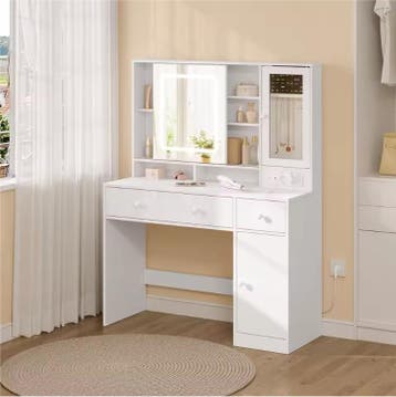 Make-uptafel met LED spiegel, sieradenkast en lades, Verzenden, Nieuw