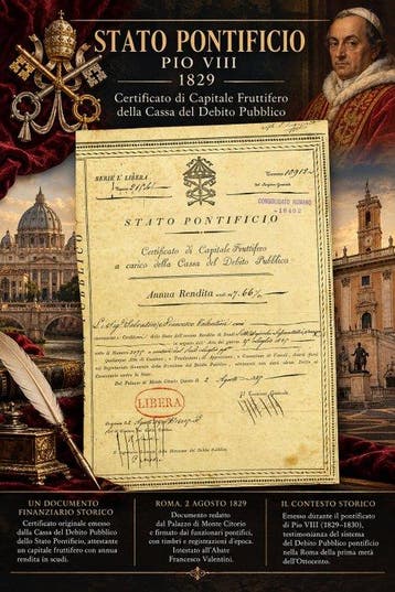 Italië. - 7,66 Scudo Stato Pontificio – Certificato di