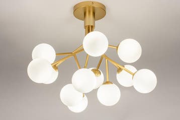 Rietveld Plafondlampen - Wit, Goud - Glas, Metaal, Verzenden, Nieuw