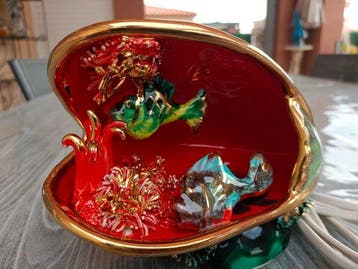 Vallauris - Tafellamp - Parian ware, Emaille - Lamp mossel &, Antiek en Kunst, Antiek | Lampen