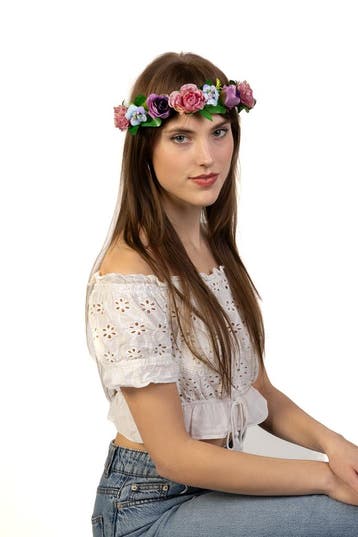 KIMU® Glitter Bloemenkrans Haar Rozenkrans Paars Paarse Bloe, Kleding | Dames, Ophalen of Verzenden, Nieuw, Carnaval, Accessoires