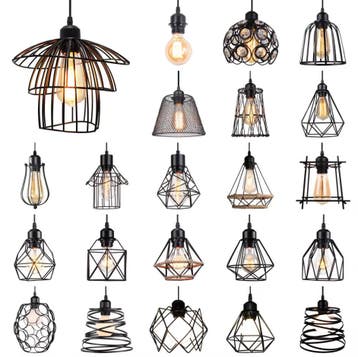 Retro Industriële Hanglamp – Zwart Ijzer E27 Geometrisch, Verzenden, Nieuw, Metaal
