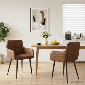 vidaXL Eettafelstoelen 2 st Nep Suede Leer Bruin 59 x 56,5 x, Huis en Inrichting, Stoelen, Verzenden, Nieuw, Bruin