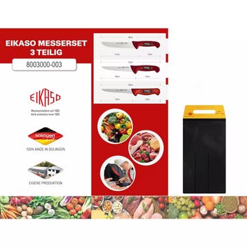Eikaso Solingen Slagersmessenset Rood – 3-Delig – Molybd, Ophalen of Verzenden, Nieuw, Kunststof