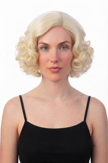 KIMU® Luxe Blonde Krullen Pruik Gekruld Haar Boblijn Schoude, Ophalen of Verzenden, Nieuw, Carnaval
