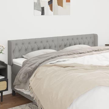 vidaXL Hoofdbord met randen 183x16x78/88 cm stof lichtgrijs, Verzenden, Nieuw, Grijs, Stof