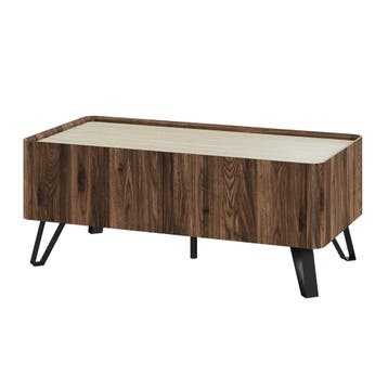 Salontafel Trorlon 100x50x40 cm Notenhoutlook/Travertijn [en, Verzenden, Nieuw