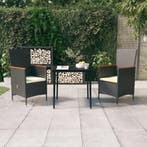 vidaXL 3-delige Tuinset met kussens zwart, 2 zitplaatsen, Nieuw, Tuinset, Verzenden
