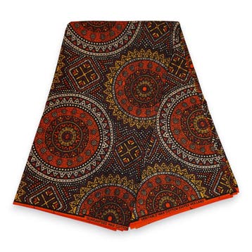 Afrikaanse wax print stof - Oranje en Bruin Sacred Circle Pa, Ophalen of Verzenden, Nieuw