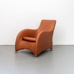 2x Montis Loge Fauteuil Buffaloleder Cognac - Aluminium, Ophalen, 100 tot 125 cm, Zo goed als nieuw, Leer