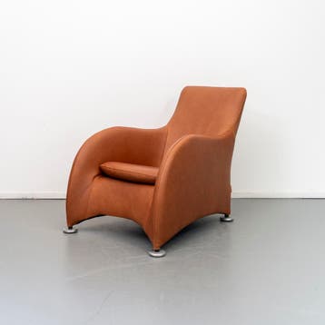 2x Montis Loge Fauteuil Buffaloleder Cognac - Aluminium, Ophalen, 100 tot 125 cm, Zo goed als nieuw, Leer