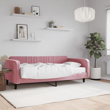 vidaXL Slaapbank met matras 100x200 cm fluweel roze, 100 cm, Eenpersoons, Verzenden, Nieuw