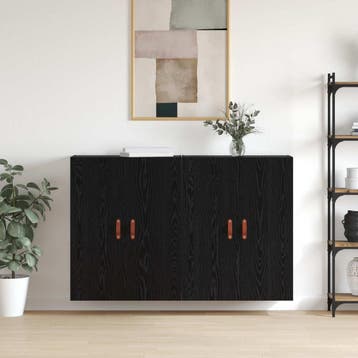 vidaXL Wandkast 2 st Zwart Eiken 69,5 x 34 x 90 cm Bewerkt, Minder dan 50 cm, Verzenden, Nieuw, Minder dan 100 cm